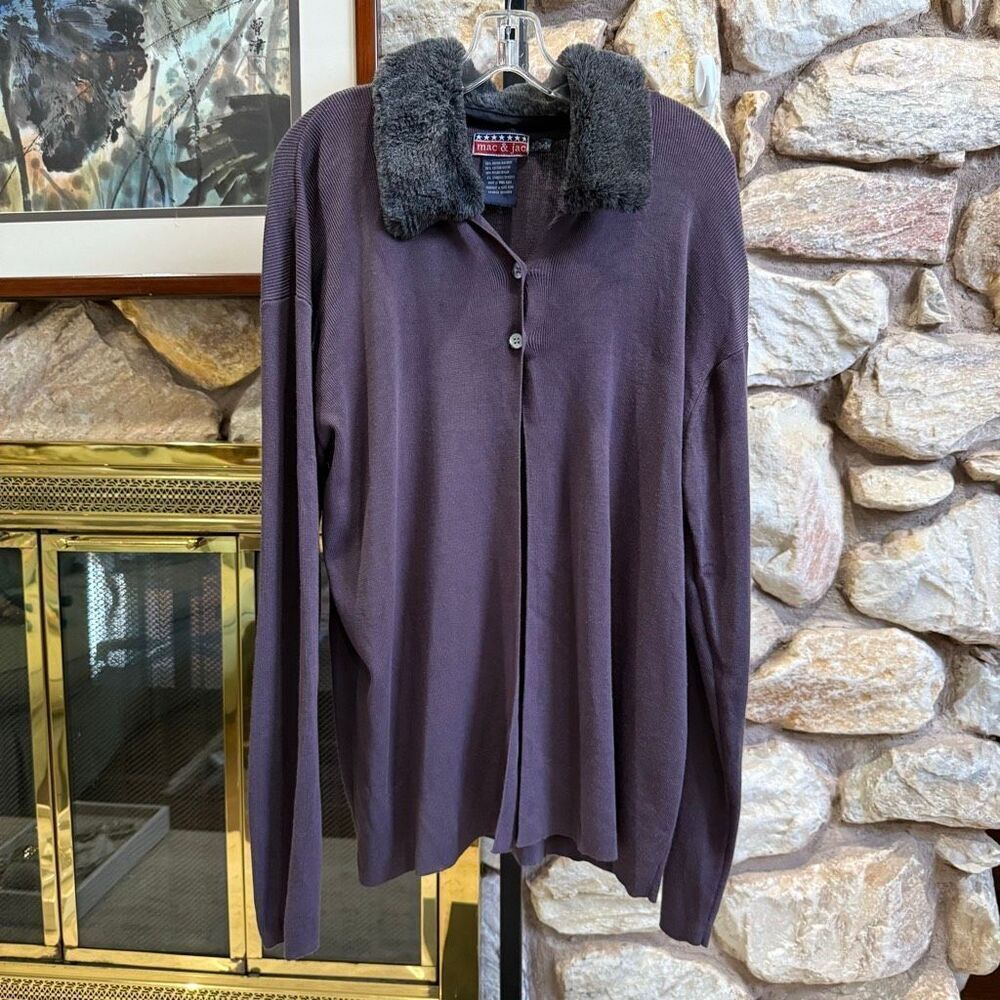 Vintage y2k Mac & Jac faux fur collar cardigan  XL